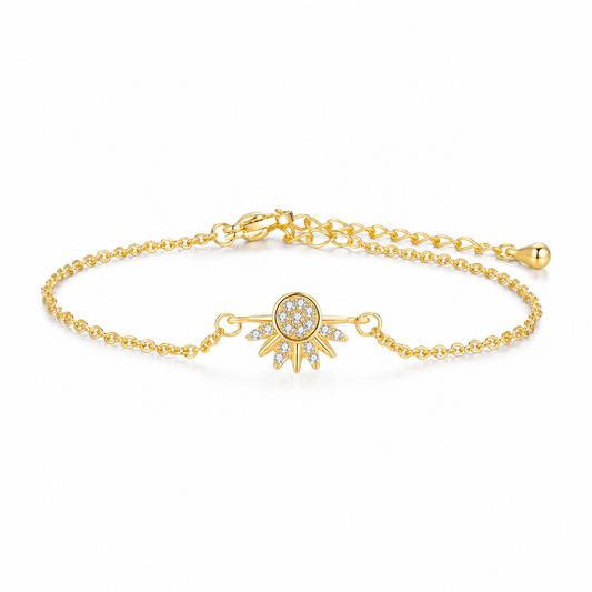 Sun Moon Crystal Bracelet, Gold Sun & Silver Blue Cubic Zirconia Moon Adjustable Chain Bracelet for Women, Celestial Dainty Jewelry Gift