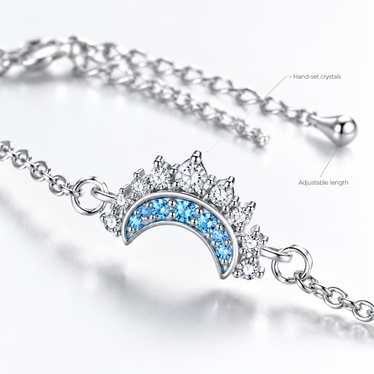 Sun Moon Crystal Bracelet, Gold Sun & Silver Blue Cubic Zirconia Moon Adjustable Chain Bracelet for Women, Celestial Dainty Jewelry Gift