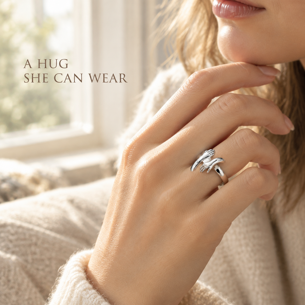 Hug Hands Open Ring for Granddaughter, Adjustable Embrace Ring, Inspirational Gift for Granddaughter