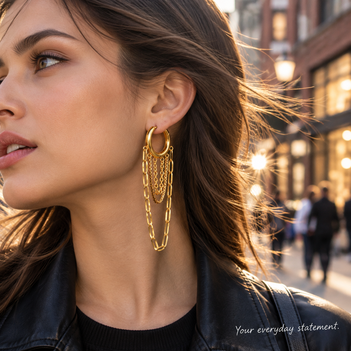 Waterproof Stainless Steel Multi-Layer Chain Tassel Huggie Hoop Earrings, Gold & Silver Tone Dangle Chain Drop Earrings, Punk Statement Jewelry for Women