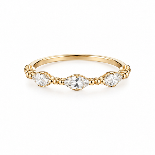 Two Tone Stackable Ring Set, Marquise CZ Crystal Thin Band Rings, Gold & Silver Plated Dainty Stacking Rings for Women, Trendy Fashion Jewelry