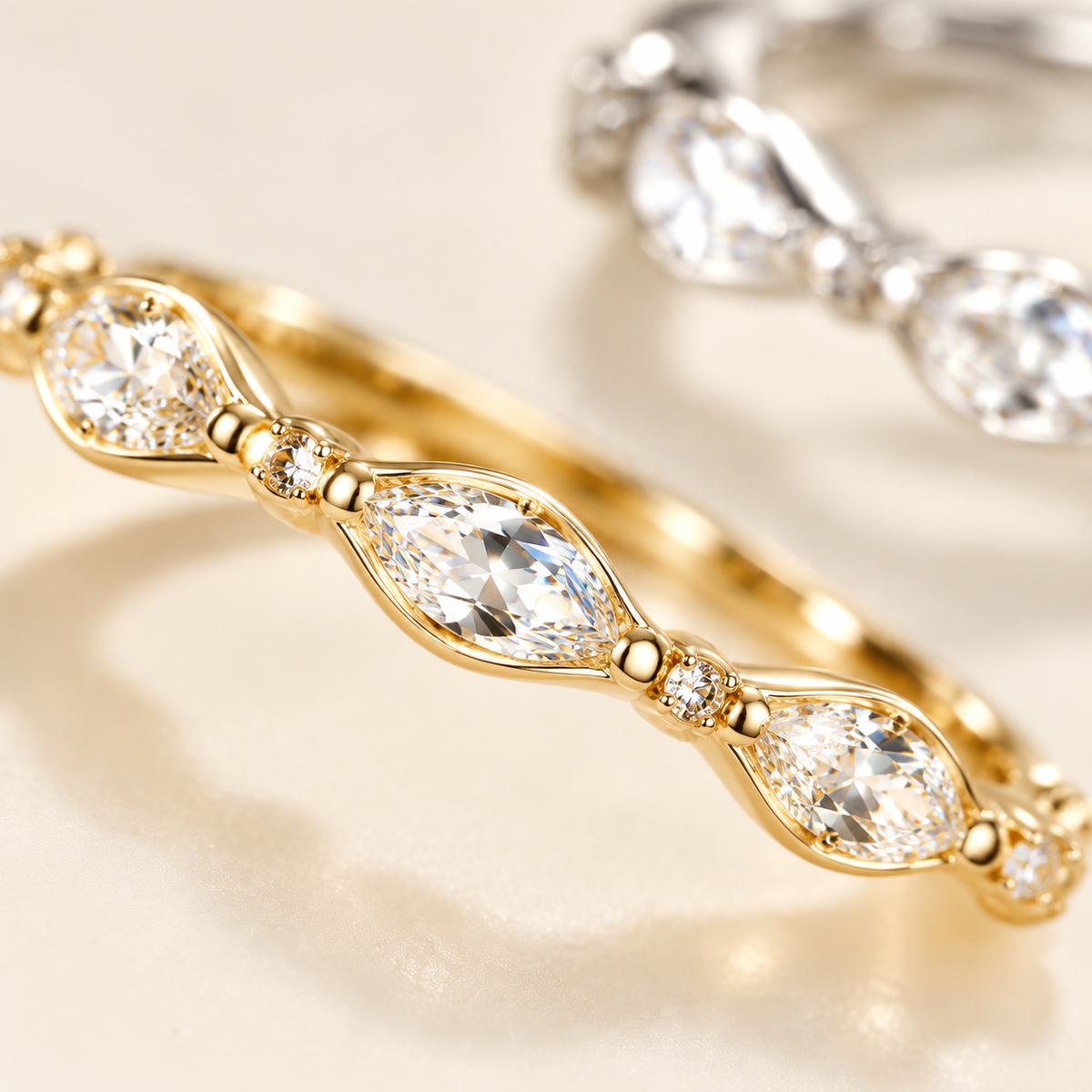 Two Tone Stackable Ring Set, Marquise CZ Crystal Thin Band Rings, Gold & Silver Plated Dainty Stacking Rings for Women, Trendy Fashion Jewelry