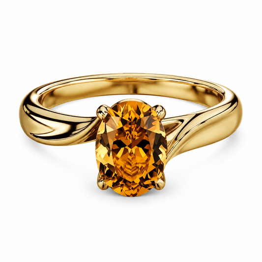 Gold Plated Oval Amber CZ Solitaire Ring, Dainty Yellow Crystal Statement Ring, Elegant Everyday Fashion Ring for Women, Jewelry Gift