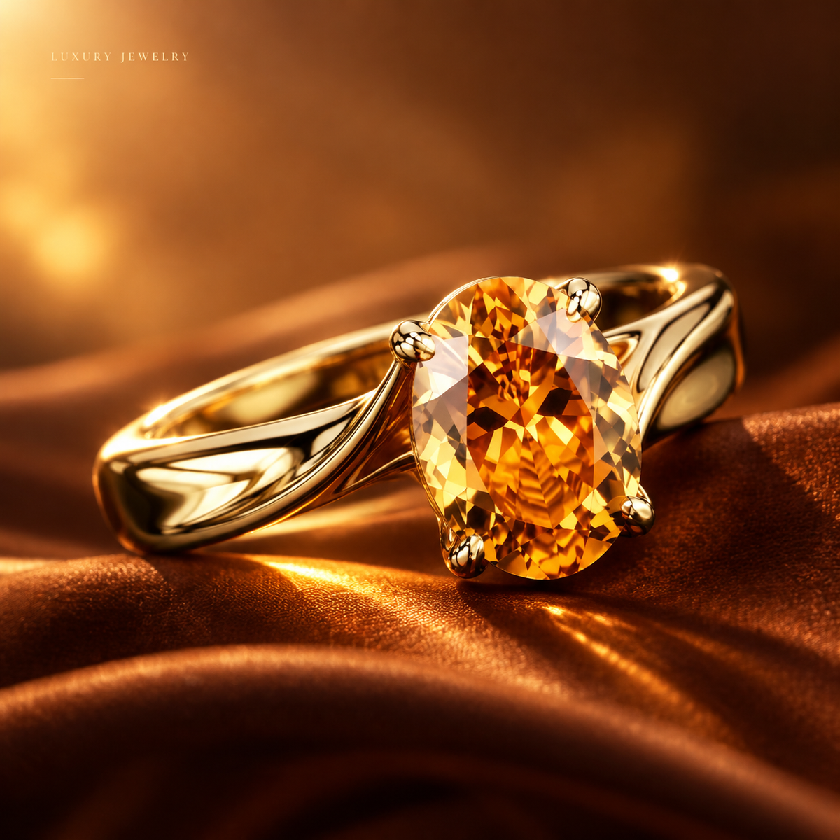 Gold Plated Oval Amber CZ Solitaire Ring, Dainty Yellow Crystal Statement Ring, Elegant Everyday Fashion Ring for Women, Jewelry Gift