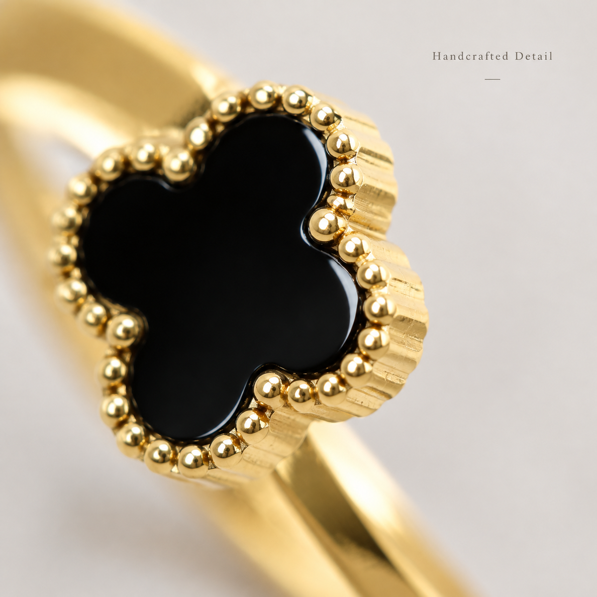 Black Enamel Clover Ring, Dainty Four Leaf Clover Band Ring, Gold & Silver Plated Minimalist Fashion Ring for Women, Trendy Everyday Jewelry Gift