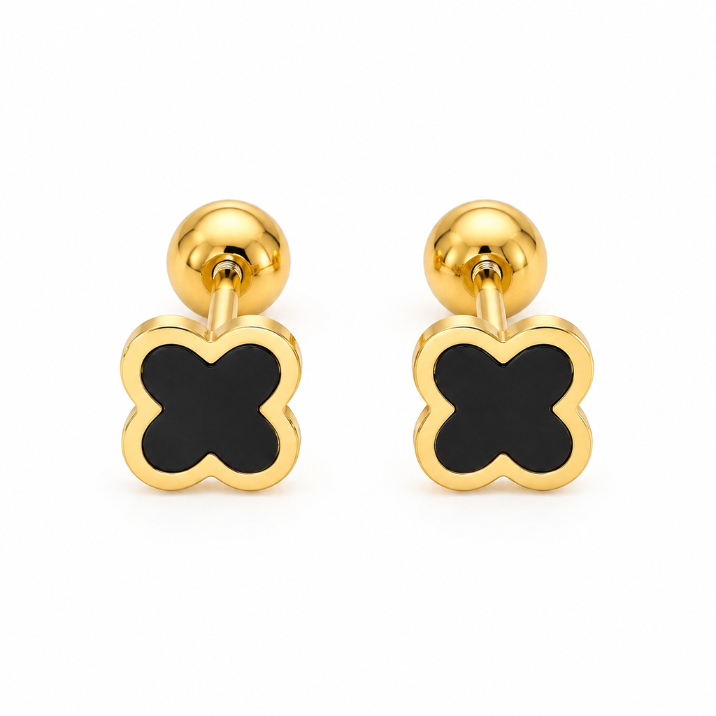 Gold Four Leaf Clover Screw Back Stud Earrings, White Shell Inlay Hypoallergenic Waterproof Earrings, Dainty Lucky Clover Everyday Earrings for Women