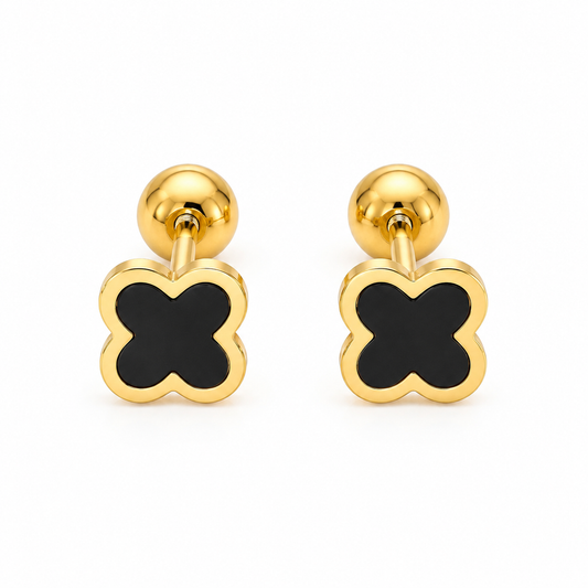 Gold Four Leaf Clover Screw Back Stud Earrings, White Shell Inlay Hypoallergenic Waterproof Earrings, Dainty Lucky Clover Everyday Earrings for Women