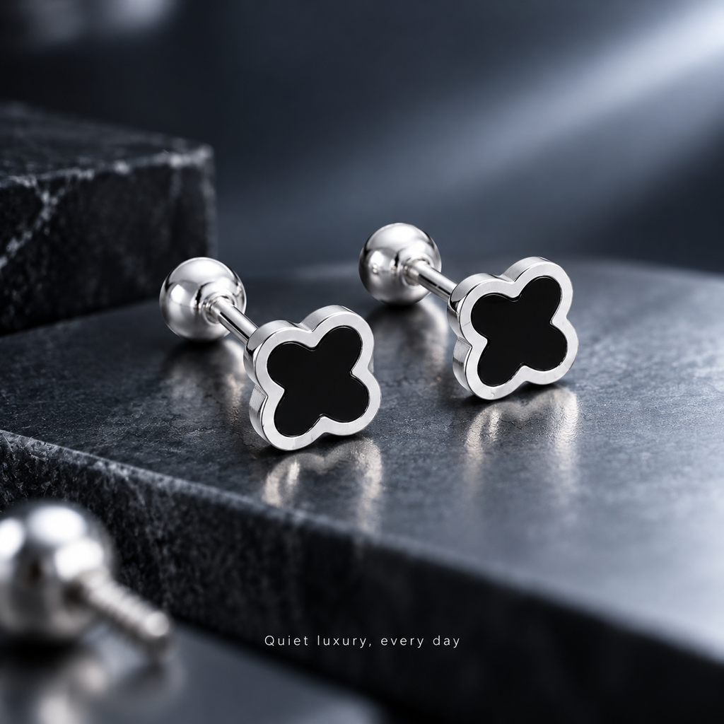 Gold Four Leaf Clover Screw Back Stud Earrings, White Shell Inlay Hypoallergenic Waterproof Earrings, Dainty Lucky Clover Everyday Earrings for Women
