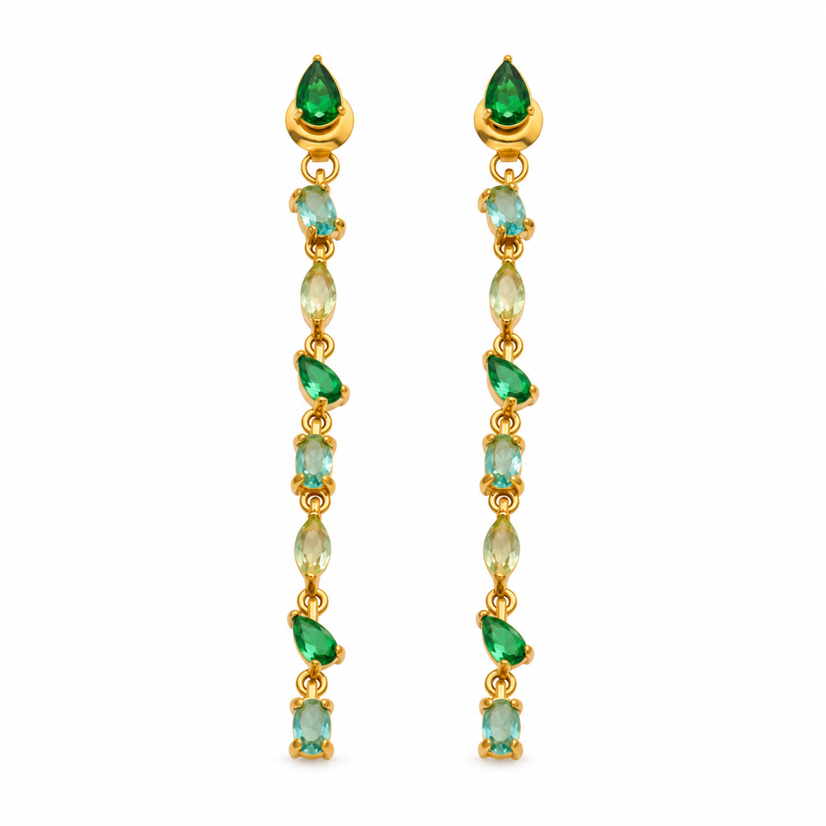 Gold Long Drop Multicolor Crystal Earrings, Waterproof Stainless Steel Colorful Teardrop Gemstone Dangle Earrings for Women, Party Wedding Statement Jewelry