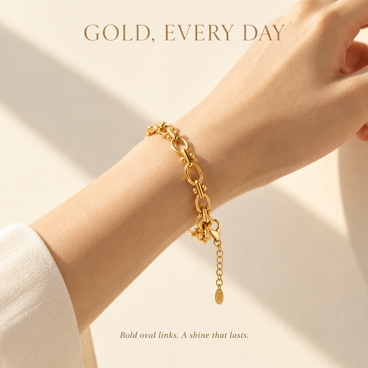18K Gold Plated Bold Oval Link Chain Bracelet for Women, Waterproof Stainless Steel Chunky Paperclip Chain Bracelet, Minimalist Everyday Stackable Jewelry