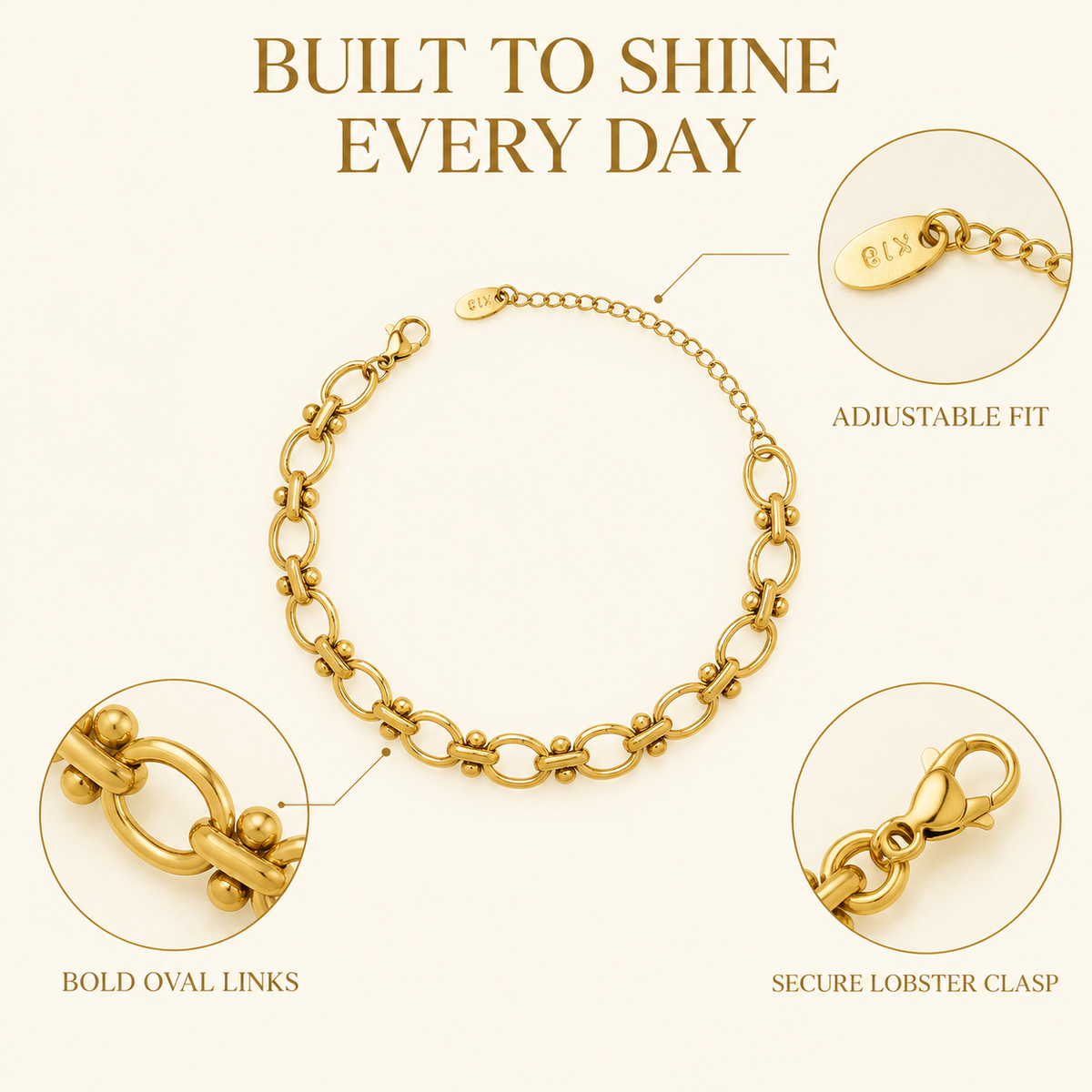 18K Gold Plated Bold Oval Link Chain Bracelet for Women, Waterproof Stainless Steel Chunky Paperclip Chain Bracelet, Minimalist Everyday Stackable Jewelry
