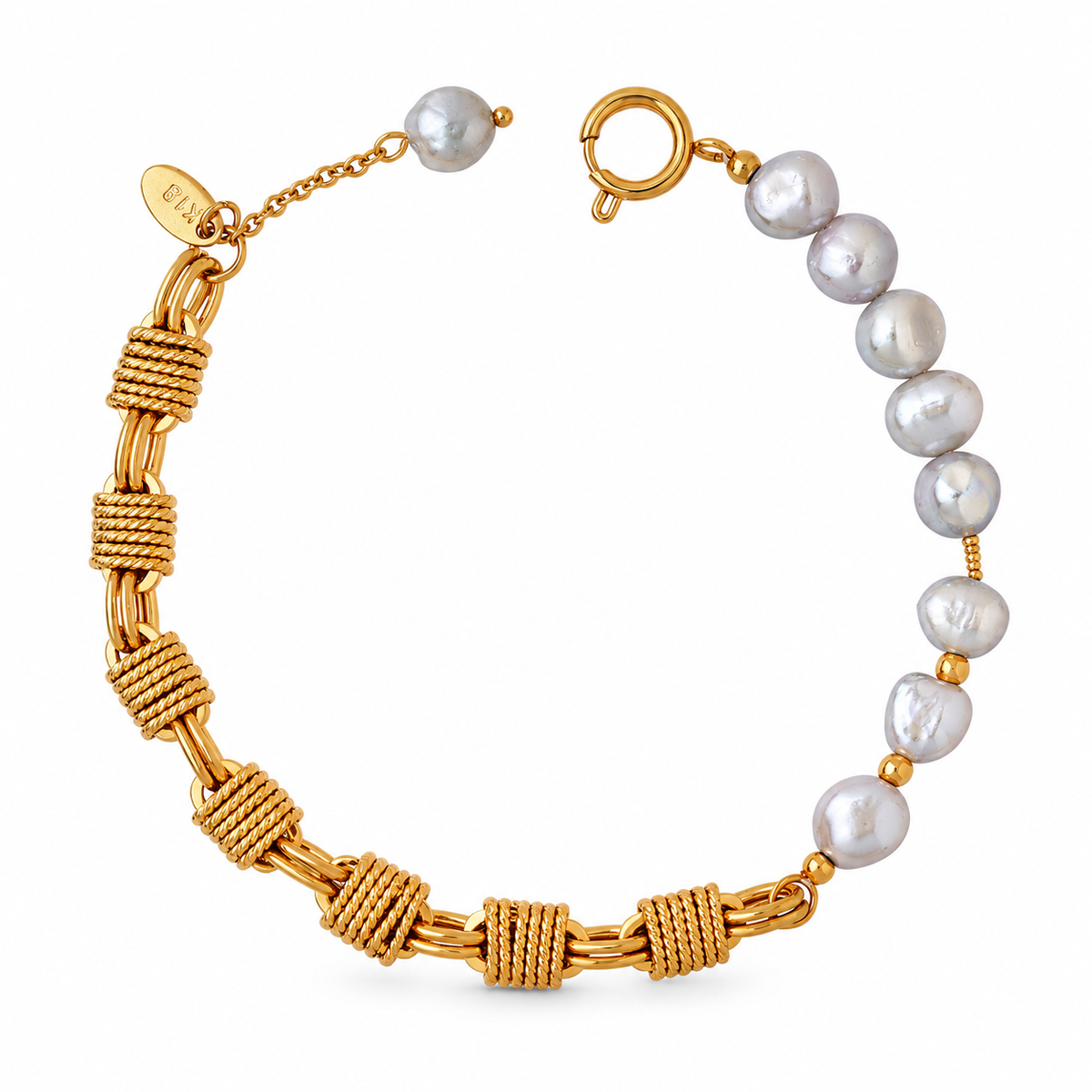 18K Gold Plated Hand-Woven Chain Baroque Pearl Bracelet for Women, Waterproof Stainless Steel Irreal Pearl Bracelet, Vintage Everyday Stackable Jewelry