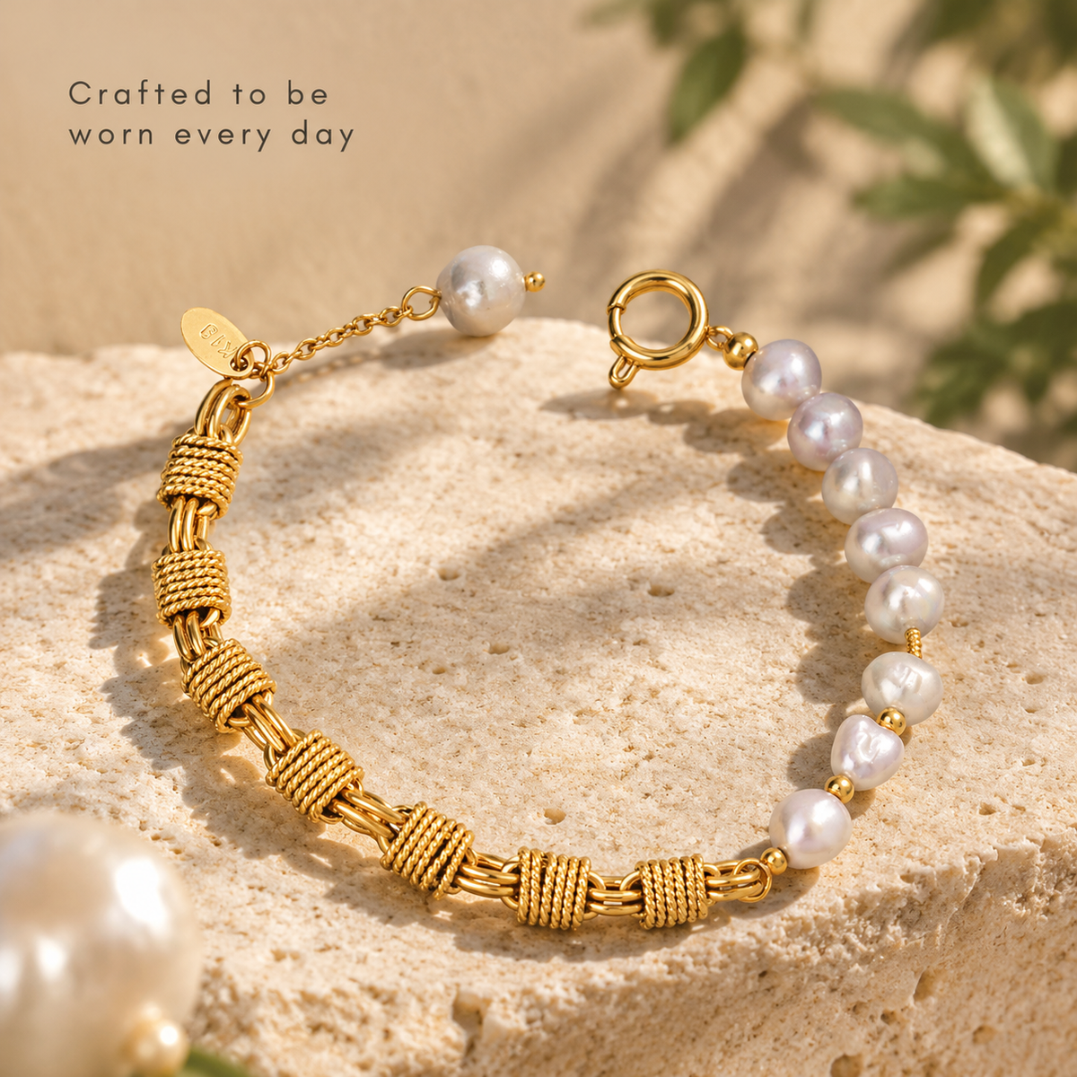 18K Gold Plated Hand-Woven Chain Baroque Pearl Bracelet for Women, Waterproof Stainless Steel Irreal Pearl Bracelet, Vintage Everyday Stackable Jewelry