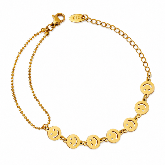 18K Gold Plated Double Layer Smile Face Bracelet for Women, Waterproof Stainless Steel Cute Happy Face Dainty Stackable Bracelet, Minimalist Daily Jewelry