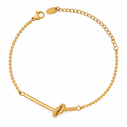 18K Gold Plated Knot Beaded Bracelet for Women, Waterproof Stainless Steel Minimalist Love Knot Bar Beaded Chain Bracelet, Dainty Everyday Stackable Jewelry