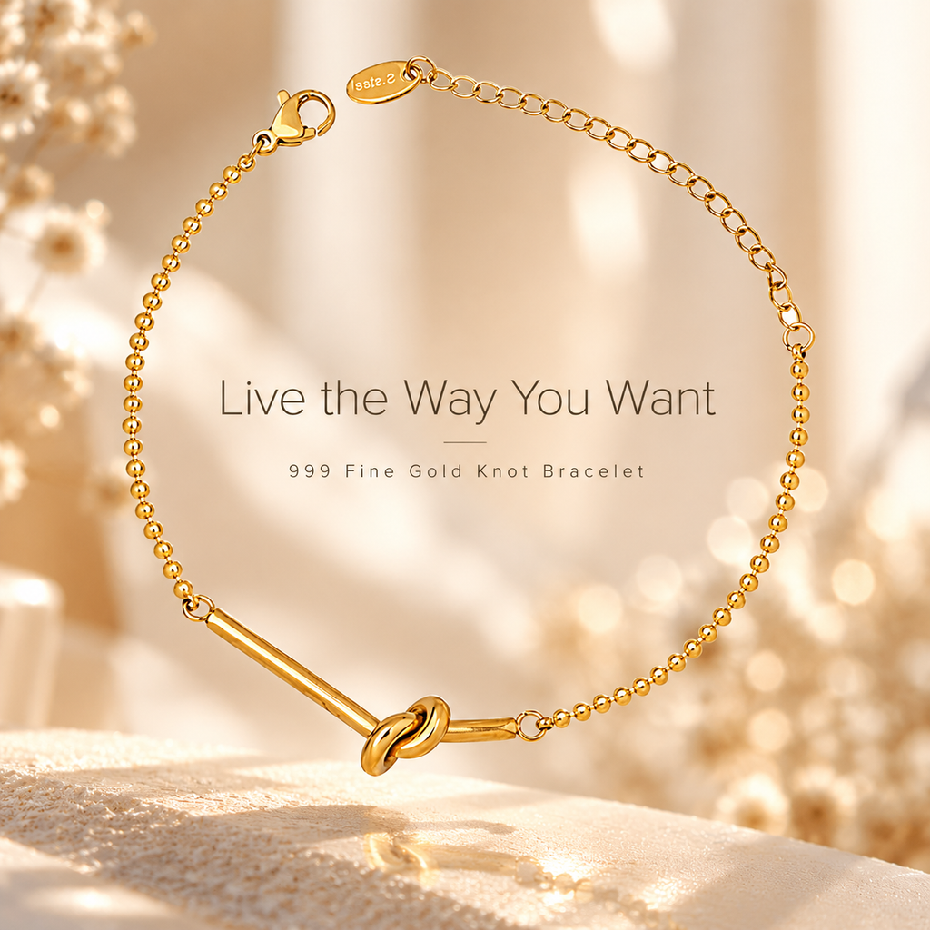 18K Gold Plated Knot Beaded Bracelet for Women, Waterproof Stainless Steel Minimalist Love Knot Bar Beaded Chain Bracelet, Dainty Everyday Stackable Jewelry