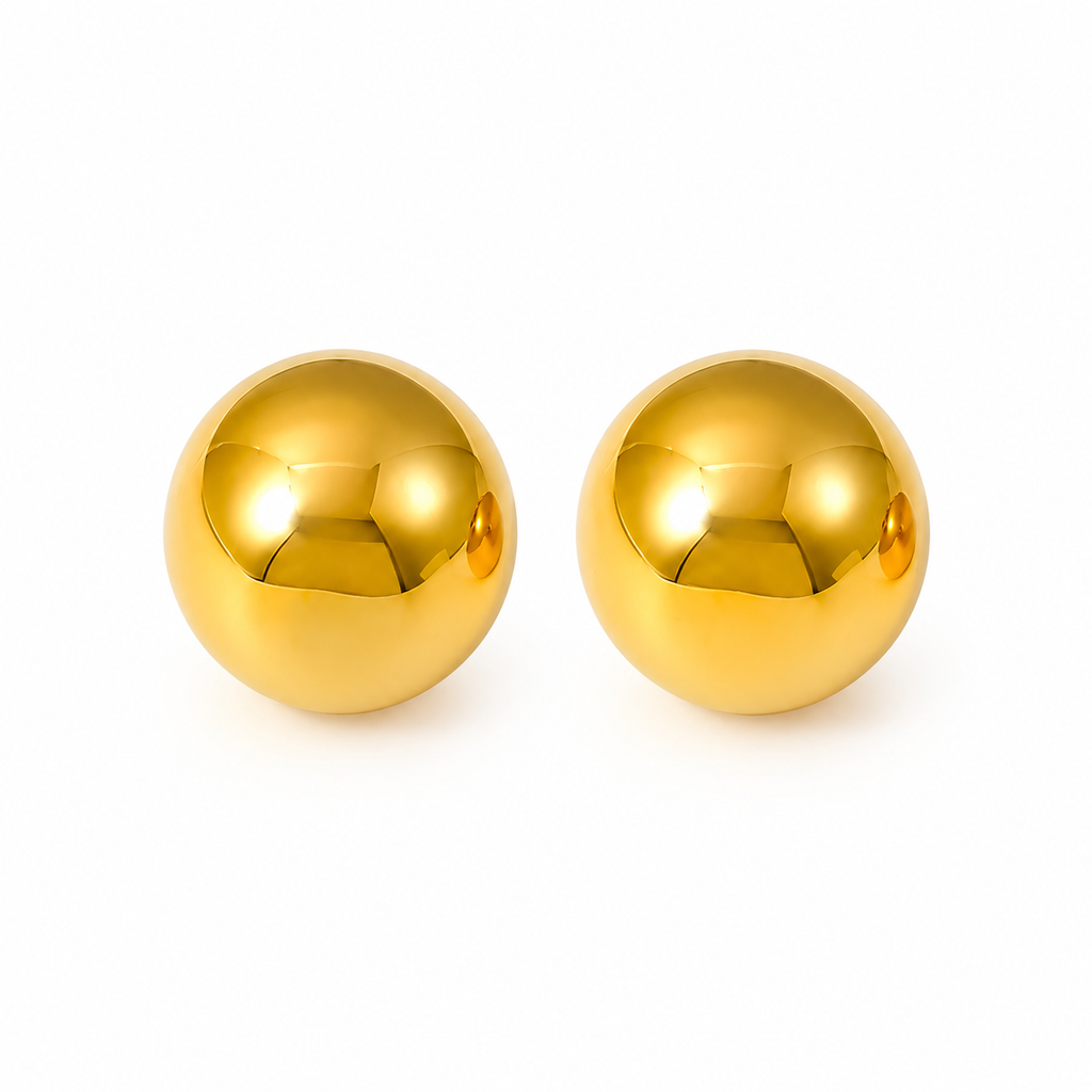 18K Gold Plated Ball Stud Earrings, Smooth Round Bead Stainless Steel Stud Earrings, Waterproof Hypoallergenic Minimalist Earrings for Women