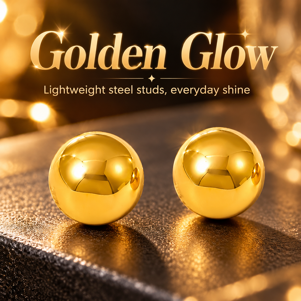 18K Gold Plated Ball Stud Earrings, Smooth Round Bead Stainless Steel Stud Earrings, Waterproof Hypoallergenic Minimalist Earrings for Women