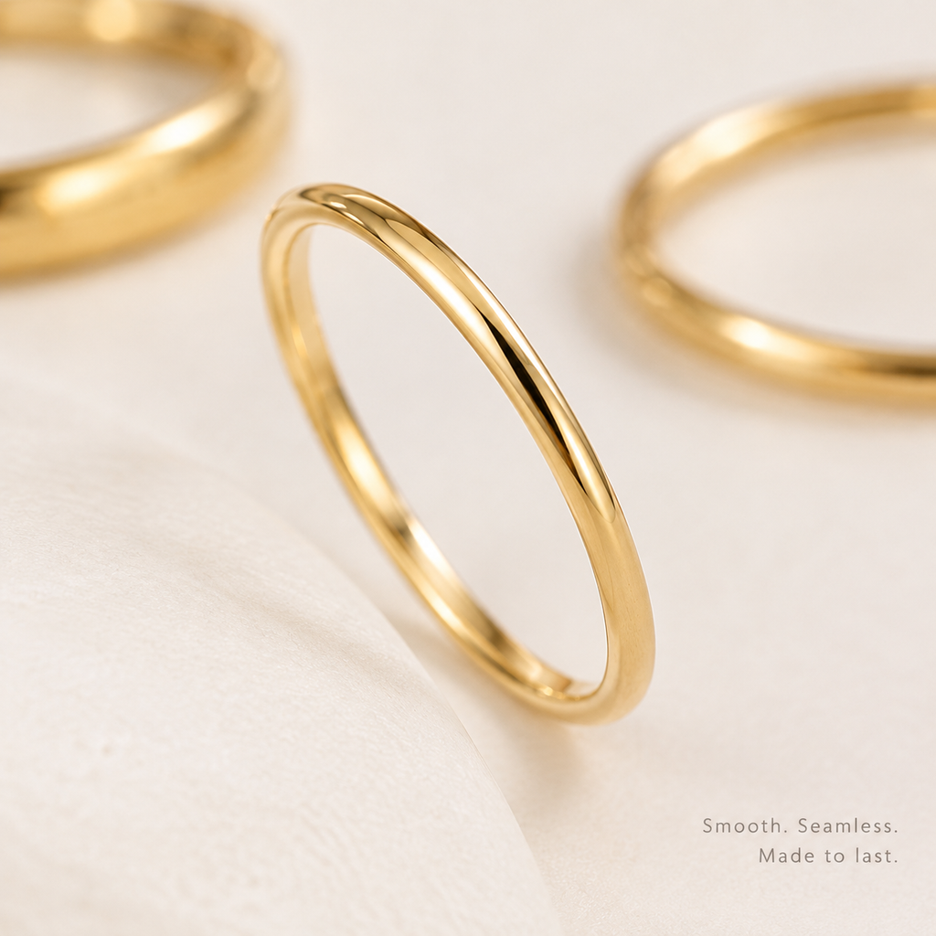 Thin Gold Stacking Ring, Minimalist Plain Band Ring, Tarnish Resistant Stainless Steel Simple Stackable Ring for Women