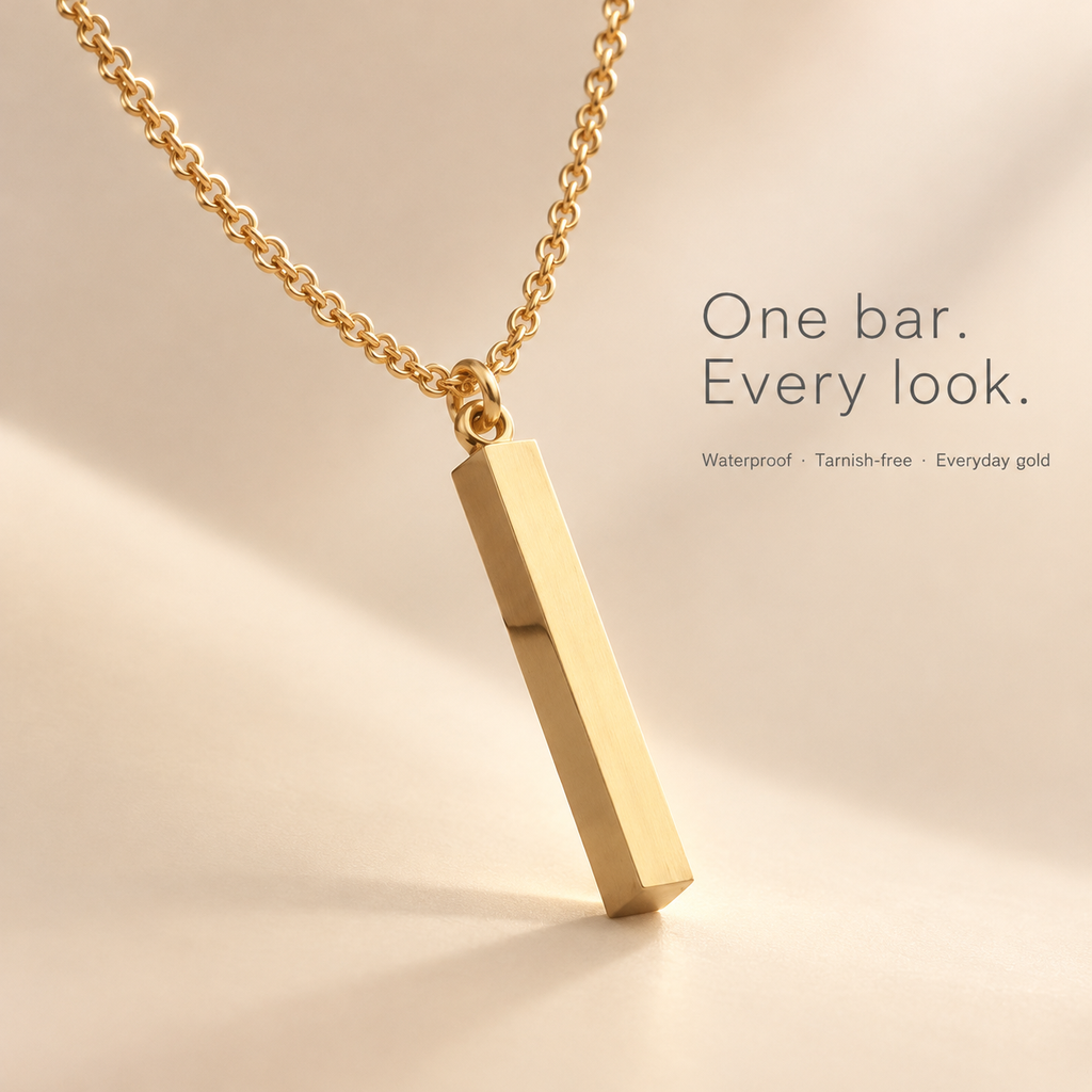Gold Vertical Bar Pendant Necklace, Minimalist Rectangular Bar Necklace, Waterproof Tarnish-Free Stainless Steel Everyday Necklace for Women