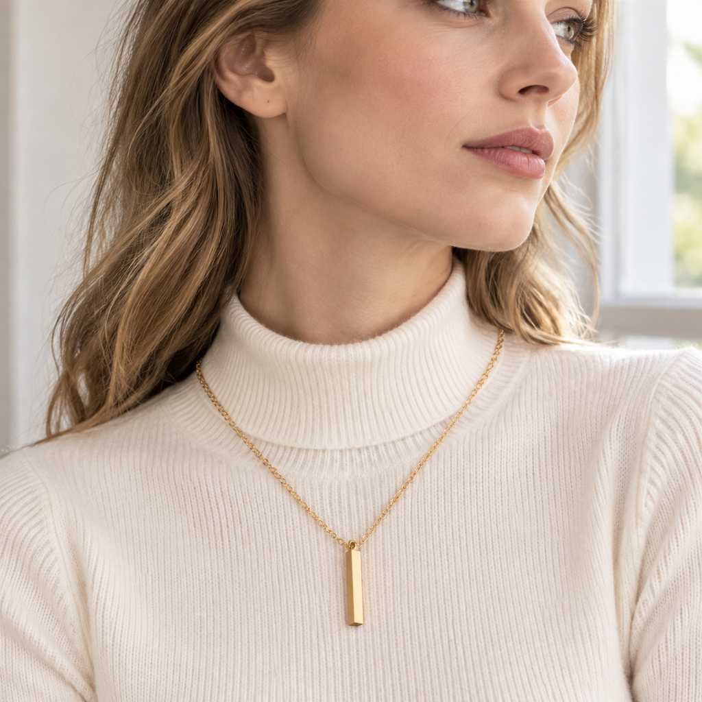 Gold Vertical Bar Pendant Necklace, Minimalist Rectangular Bar Necklace, Waterproof Tarnish-Free Stainless Steel Everyday Necklace for Women