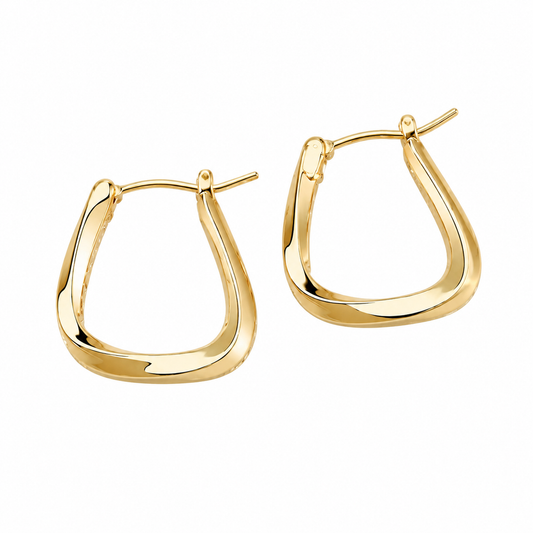 18K Gold Plated Trapezoidal Hoop Earrings for Women, Polished Smooth Geometric Huggie Hoop Earrings, Minimalist Everyday Gold Earrings
