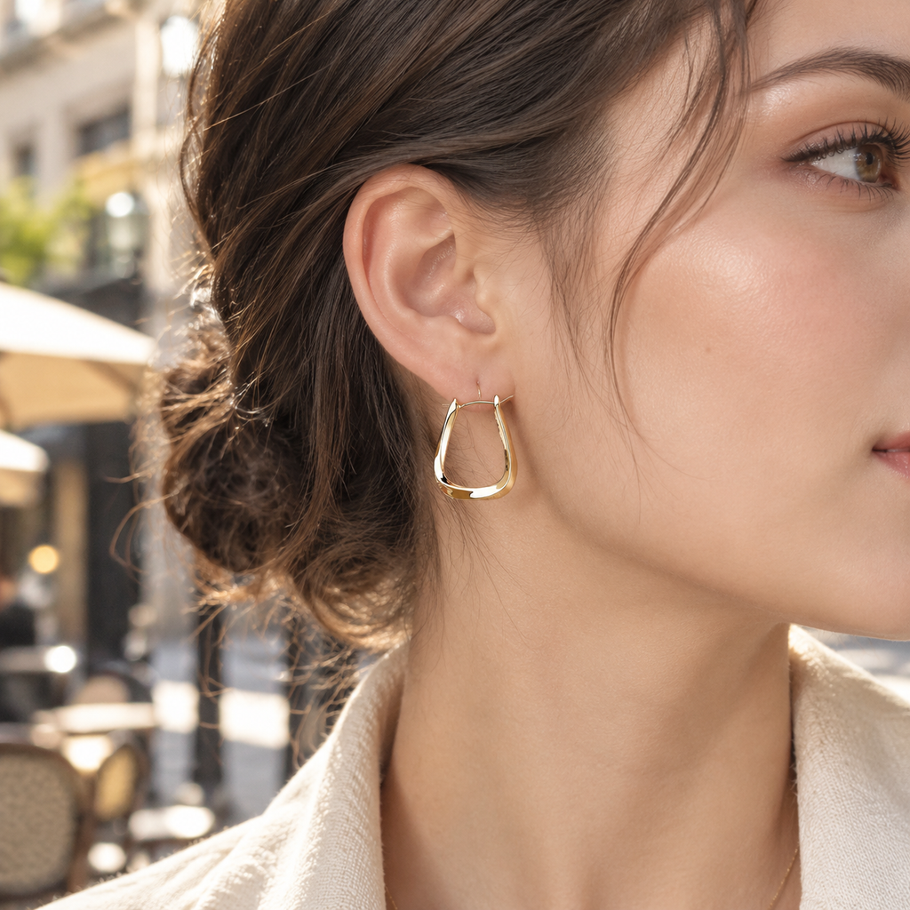 18K Gold Plated Trapezoidal Hoop Earrings for Women, Polished Smooth Geometric Huggie Hoop Earrings, Minimalist Everyday Gold Earrings