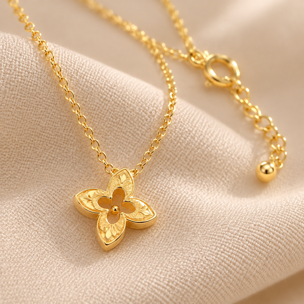18K Gold Plated Dainty Four Leaf Clover Pendant Necklace, Minimalist Hollow Clover Layering Necklace for Women, Everyday Gold Necklace