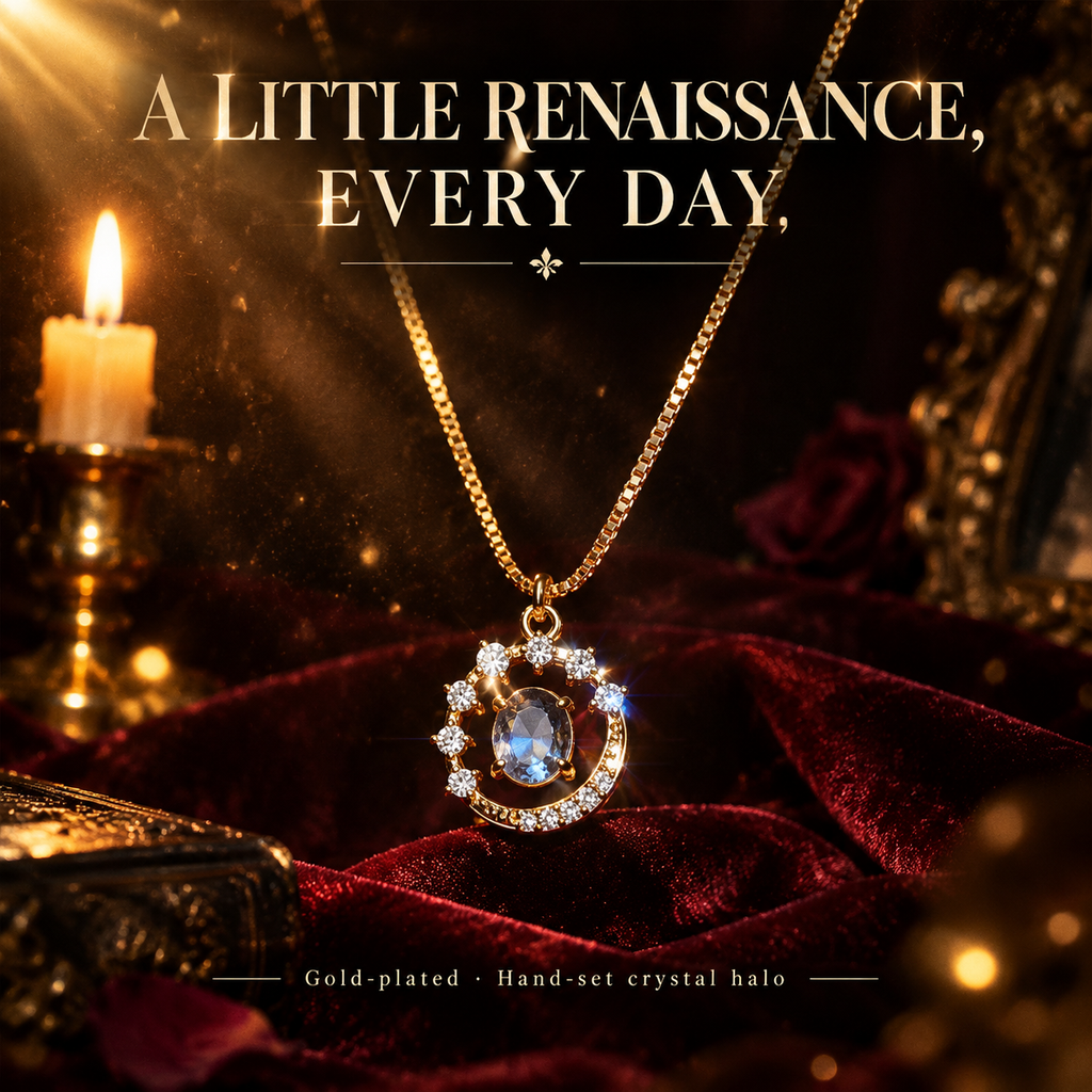 18K Gold Plated Vintage Moonstone Pendant Necklace, Renaissance Style Oval Natural Moonstone Halo CZ Crystal Box Chain Necklace for Women
