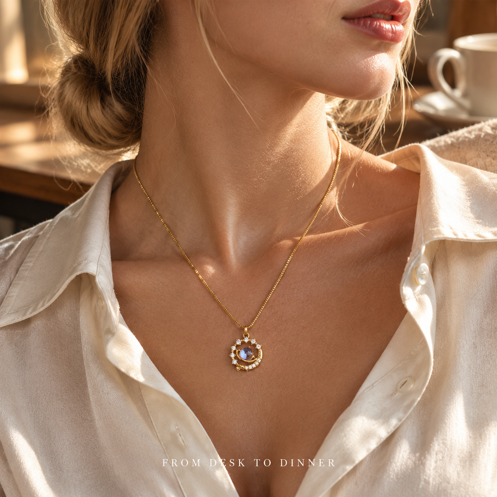 18K Gold Plated Vintage Moonstone Pendant Necklace, Renaissance Style Oval Natural Moonstone Halo CZ Crystal Box Chain Necklace for Women