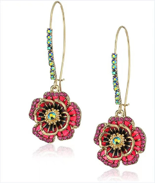 Classic colorful flowers set with diamond national style earrings