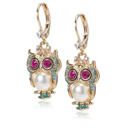 Owl micro-marble pearl earrings