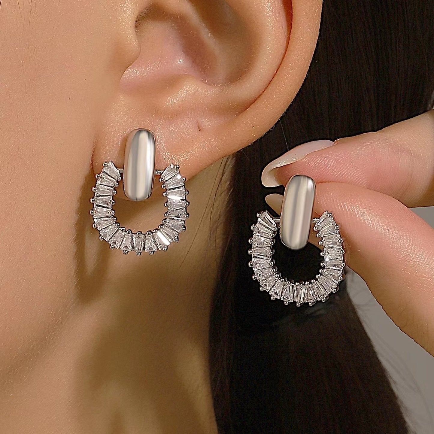 French entry luxury zircon loop ladies earrings