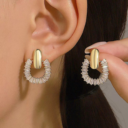 French entry luxury zircon loop ladies earrings