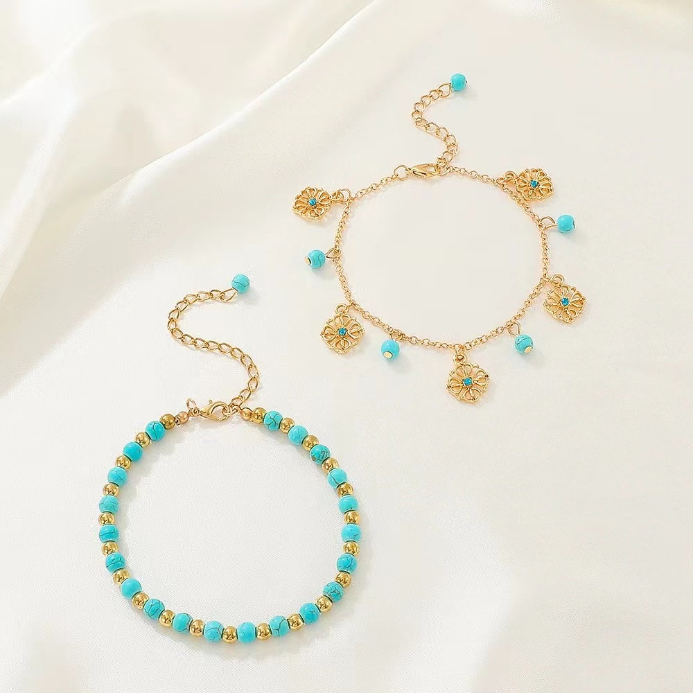 Vintage two-piece alloy turquoise  ladies bracelet