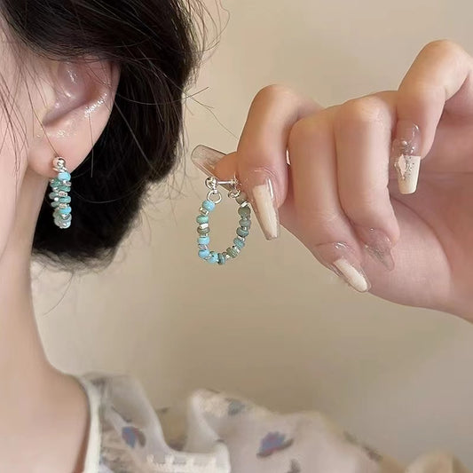 Colorful beaded broken silver earrings