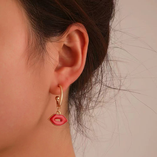 Red lip ladies earrings