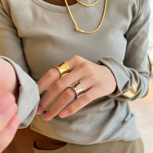 Niche design plain face opening wide smooth ring