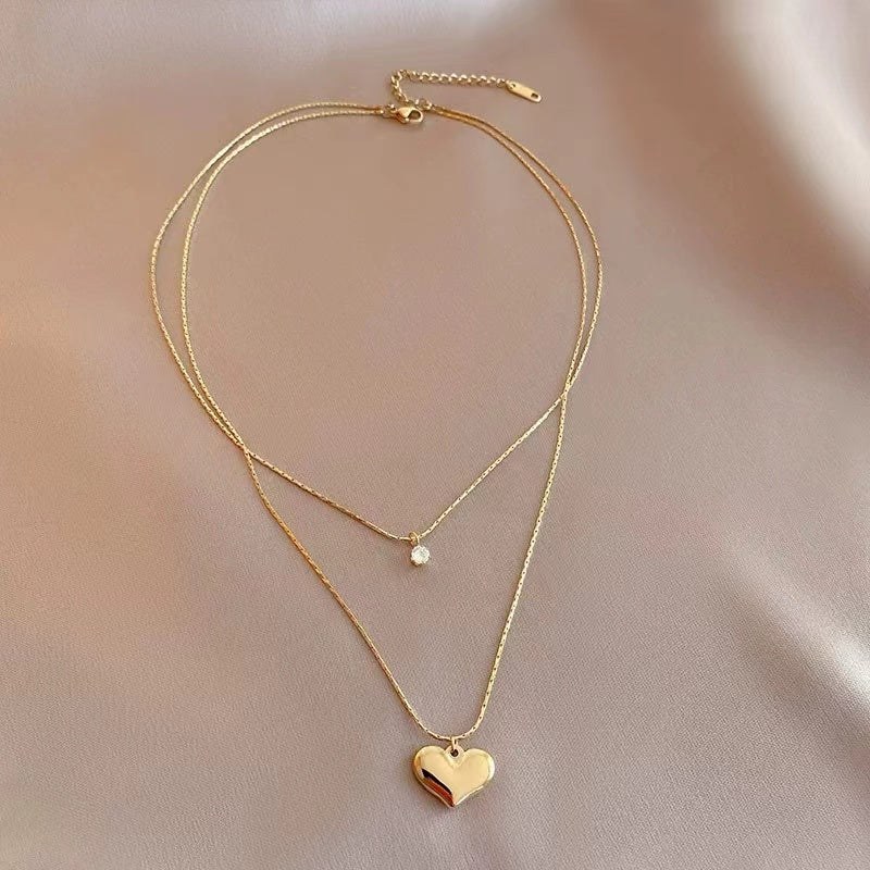 Heart shape double layers ladies necklace