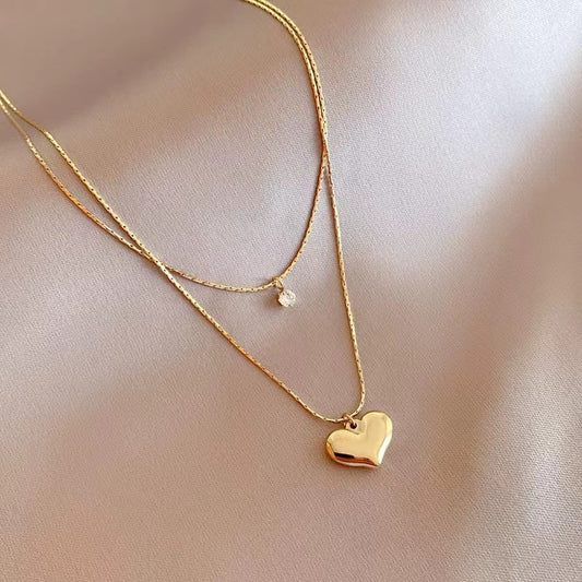 Heart shape double layers ladies necklace