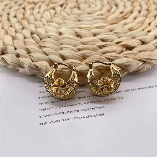 18K gold plating hollow ladies earrings