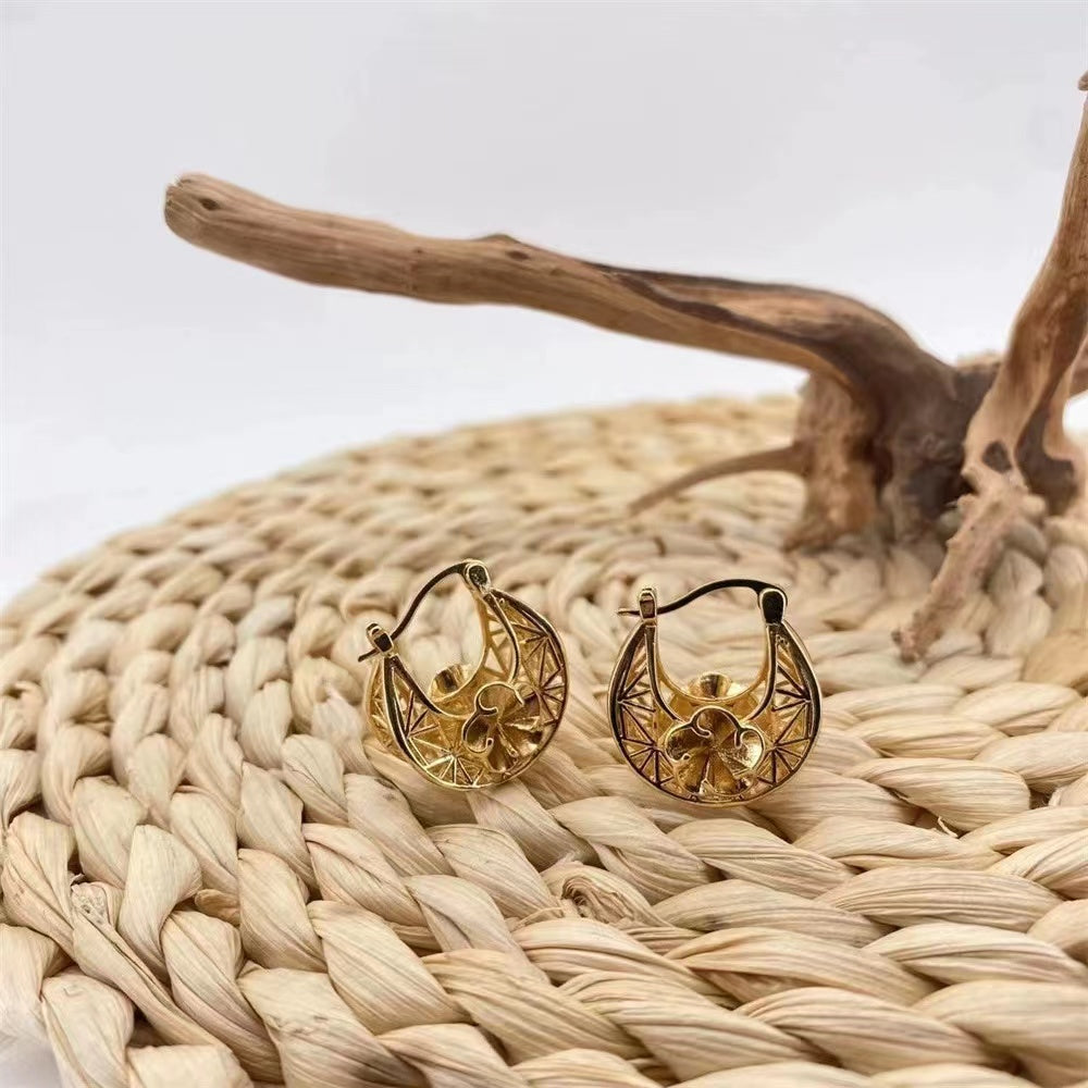 18K gold plating hollow ladies earrings
