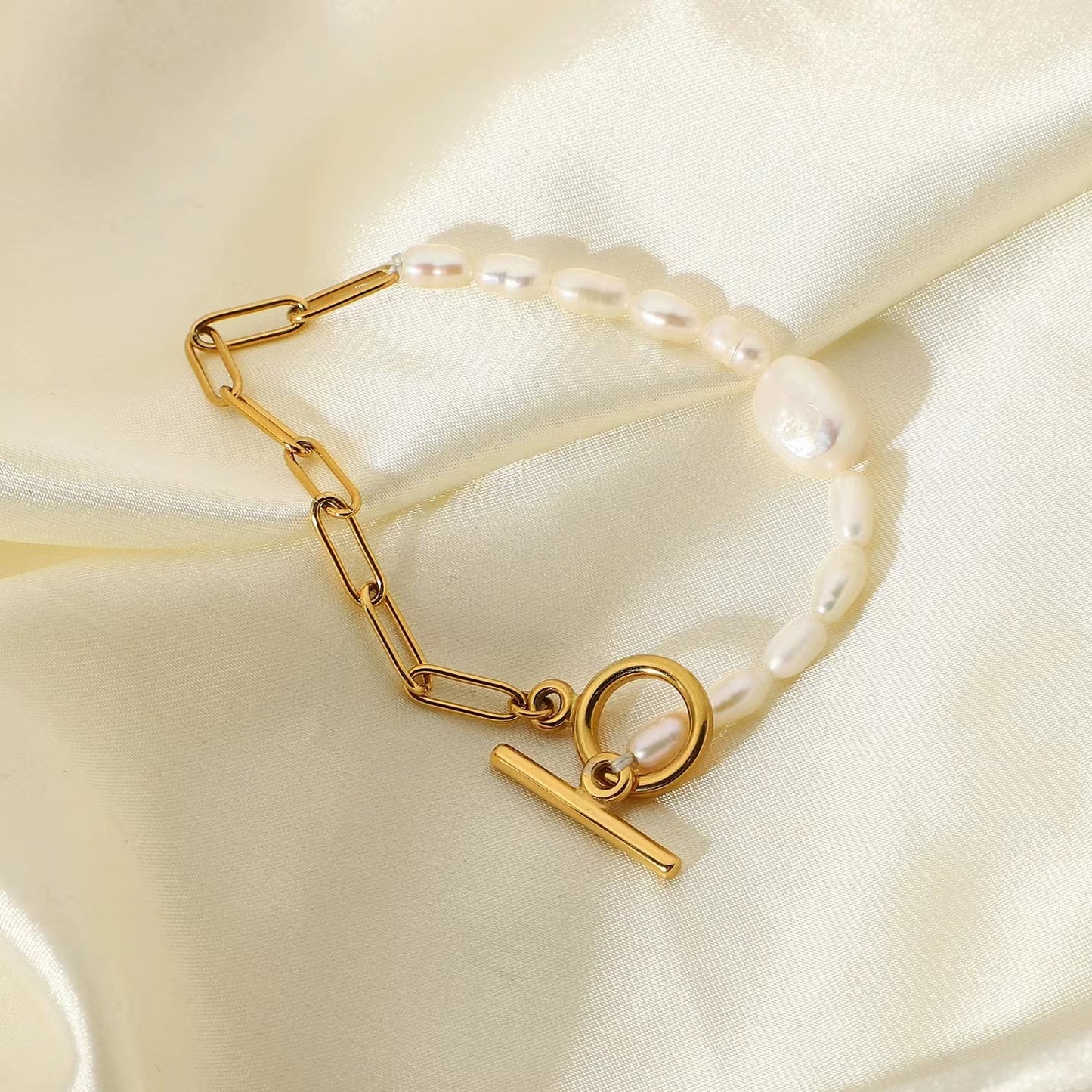 18K gold plating chain+enuine freshwater pearls bracelet