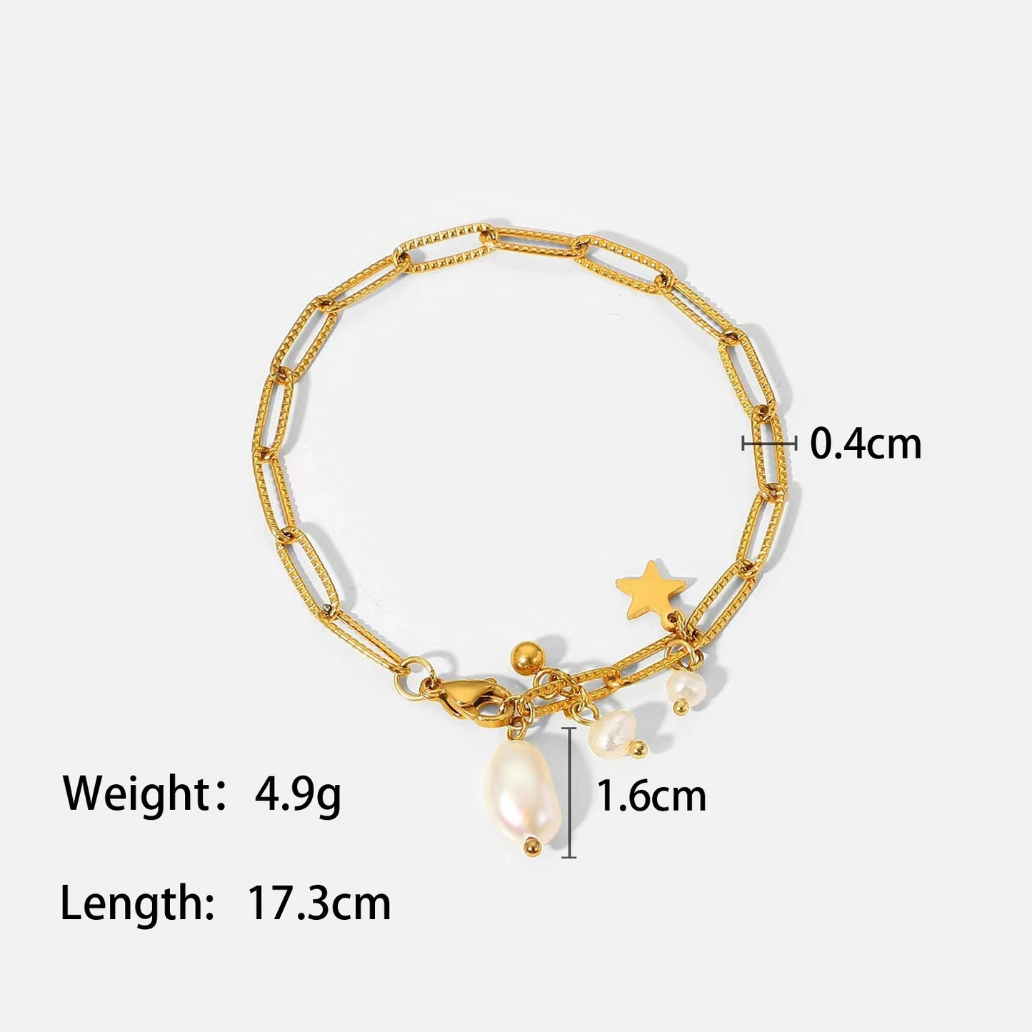 18K gold  plating  bracelet  with genuine freshwater pearls + star shape pendant