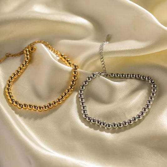 18K plating Gold or Rhodium beaded stretch bracelet