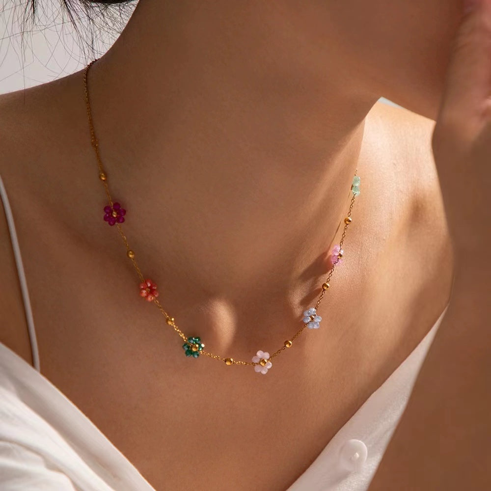 18K Gold plating necklace  and bracelet sets with multi colors of flowers
