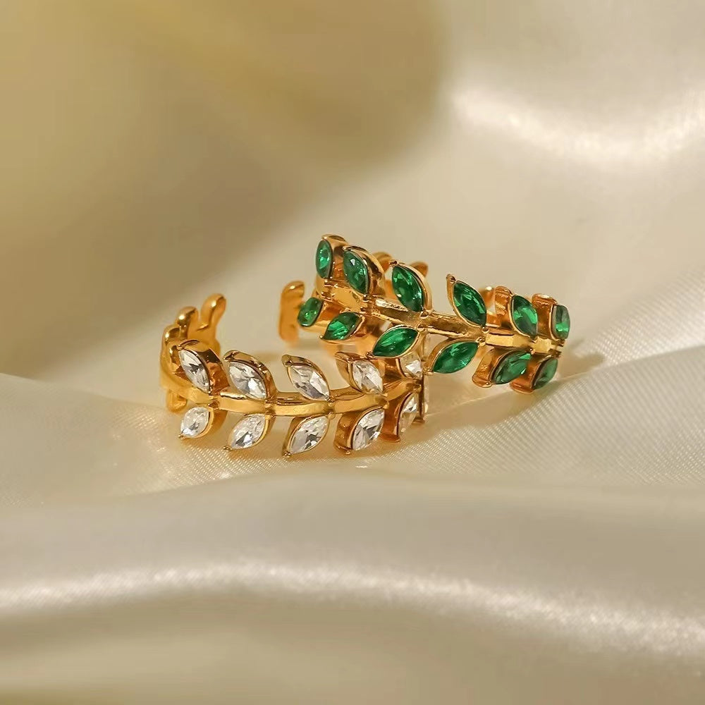 18K Gold Plating ring featuring leaves shape of CZ stone