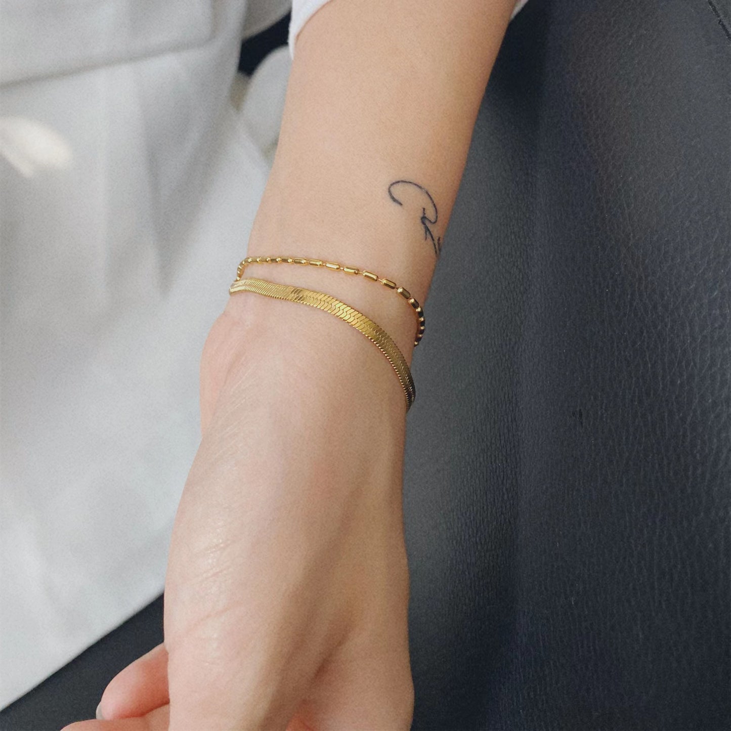 18K Gold  chic 2 layers of chain bracelet