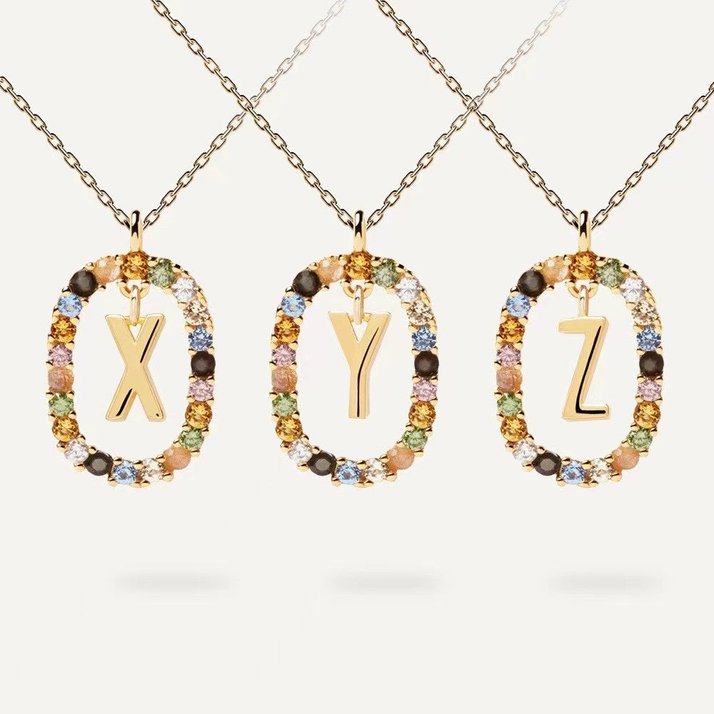 CZ stones letter necklace with real 95 stering silver