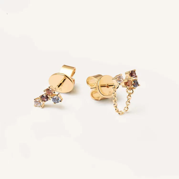 18K plating  95 sterling  silver of asymmetrical niche high-grade multi colors of fringe earrings